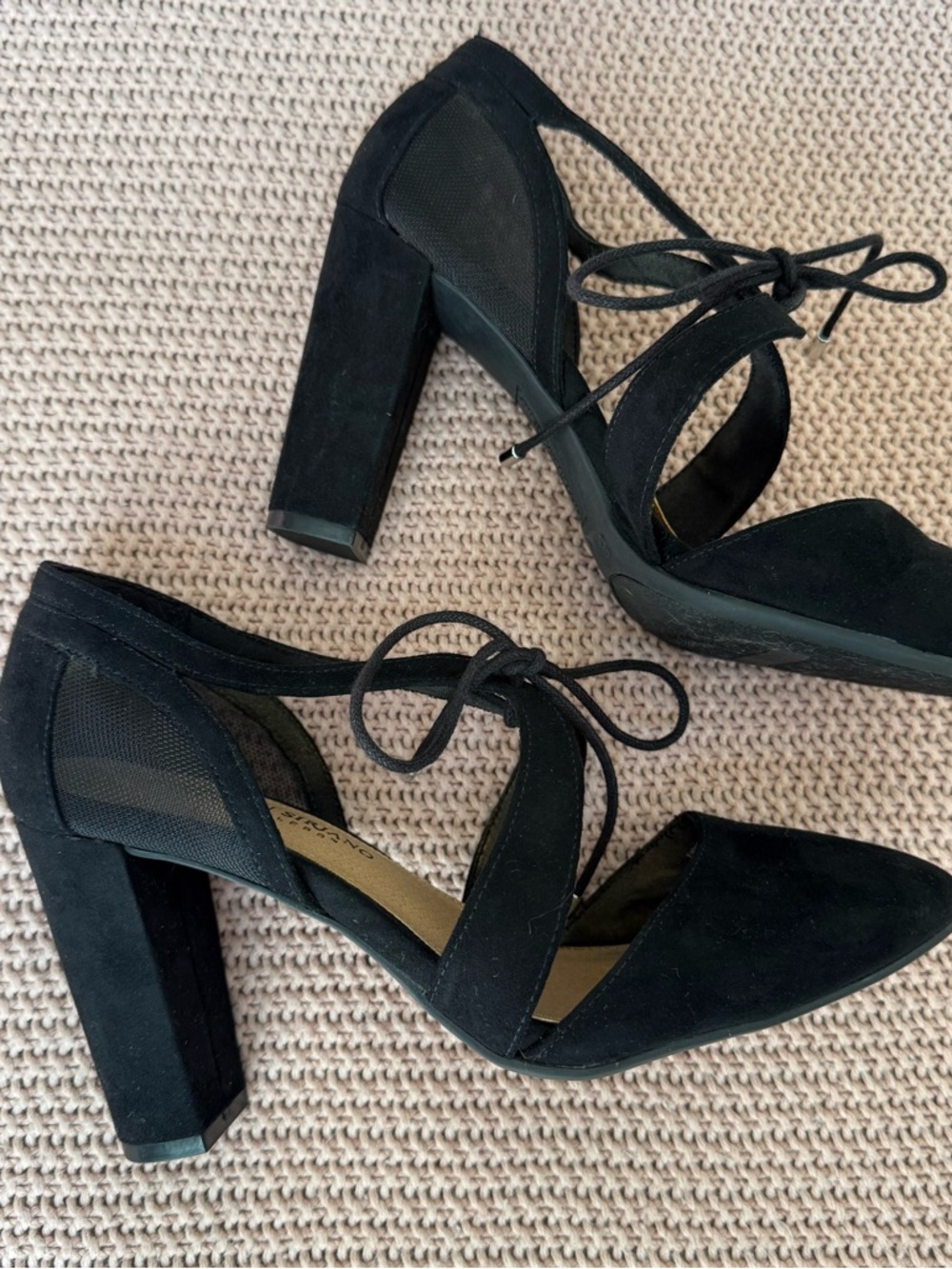 Christian Siriano Black Suede Lace-Up Block Heel D'Orsay Pumps